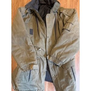 Mens Green Heavy Hooded  Lion Force Utility Jacket Quilted Lining oversized M